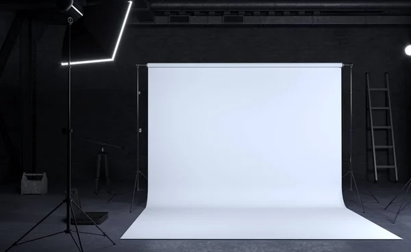 Photo studio room with white background