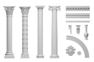Classic white antique marble columns set clipart