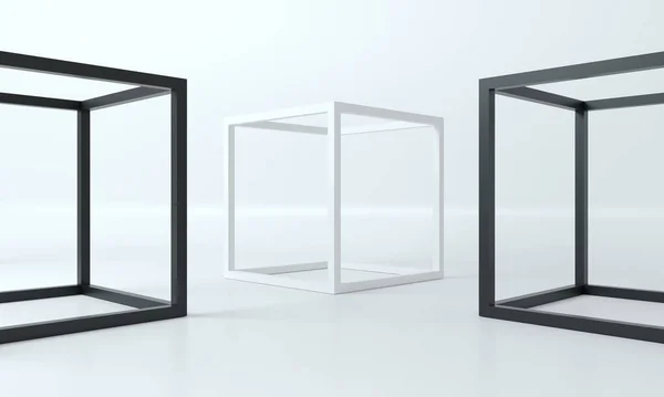 抽象框架形状的白色黑色立方体 — 图库照片