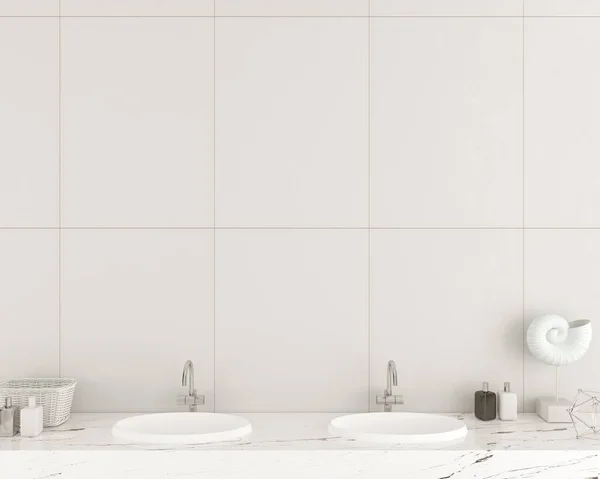 Parede moderna banheiro feito de azulejos brancos — Fotografia de Stock