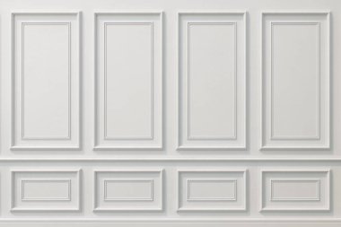 Klasik beyaz tahta paneller duvarı. Tasarım ve teknoloji