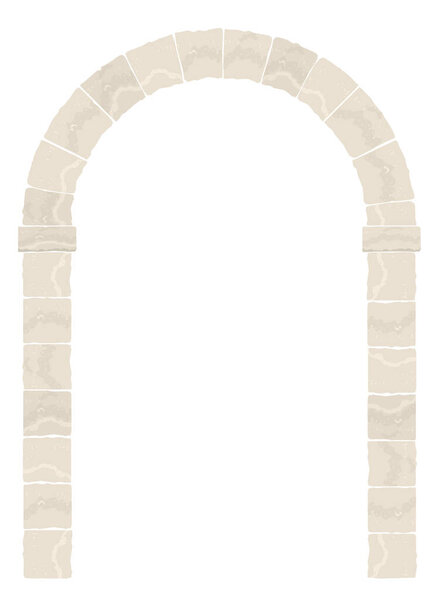 Arch in the wall of beige cut stone