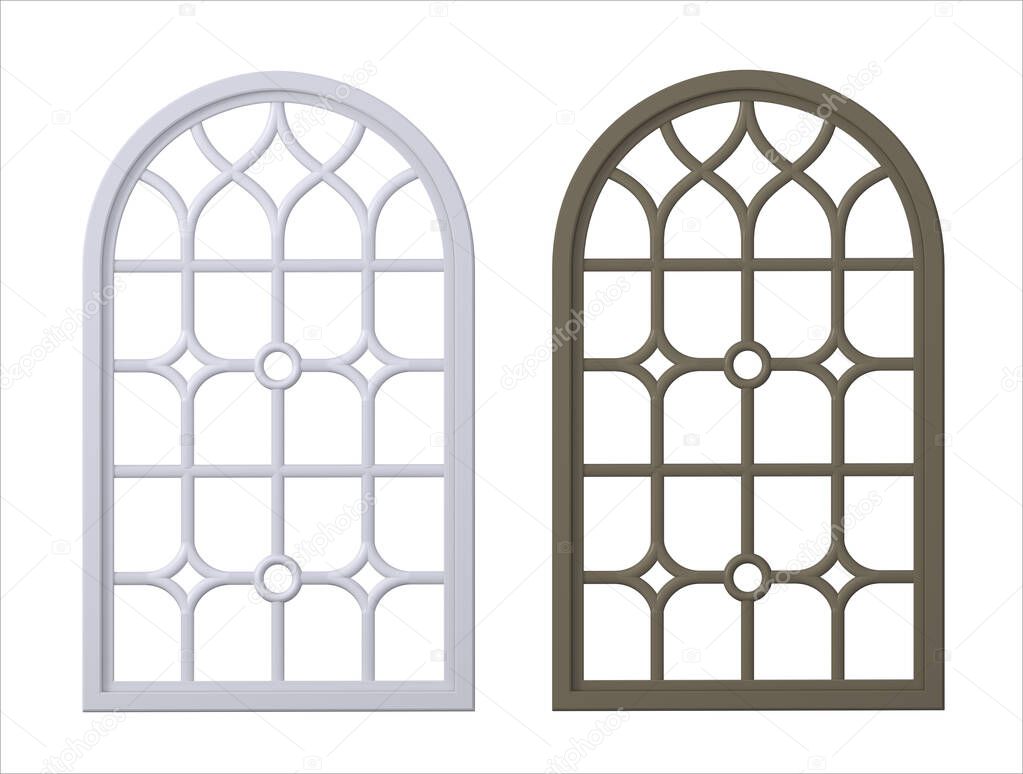 Gothic classic arch window of wood set
