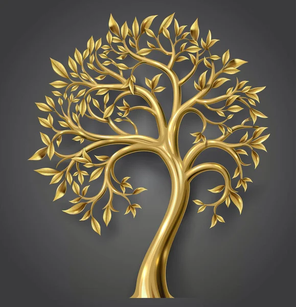 Golden dekoratif pohon peri dengan daun emas - Stok Vektor