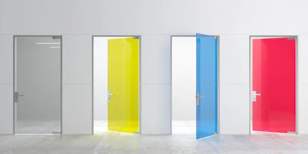 Čtyři skleněné vícebarevné dveře na zdi — Stock fotografie