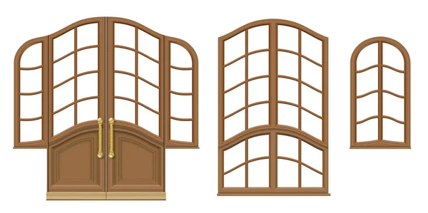 Set von klassischen Holztüren und Fenstern — Stockvektor