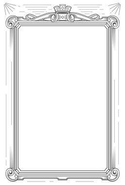 Klasik oyma tarzında kemerli çerçeve kapağı. Lekeli cam vignette ya da iz. Siluet veya sahtecilik.