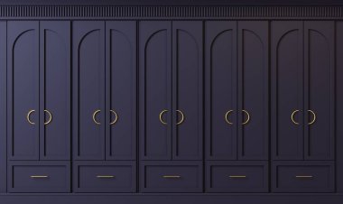 Üç boyutlu illüstrasyon. Ekstra büyük arka plan ahşap kemerli dolap dolabı.