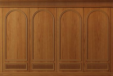 Üç boyutlu illüstrasyon. Ekstra büyük arka plan ahşap kemer kabin duvarı