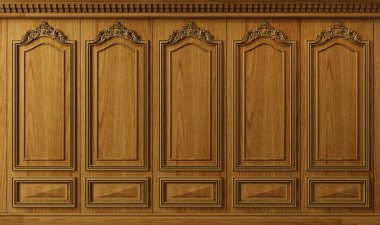 Üç boyutlu illüstrasyon. Ekstra büyük arka plan ahşap dolap duvarı