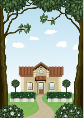 ağaçlar ile küçük ev.