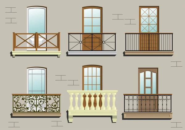 Set of different classical balconies — Stock Vector