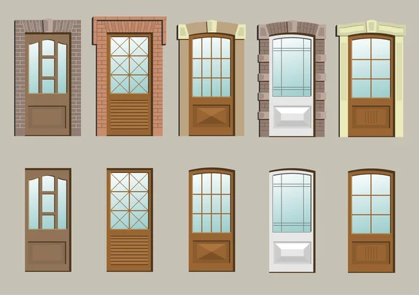 Wooden doors in the wall — Stock Vector