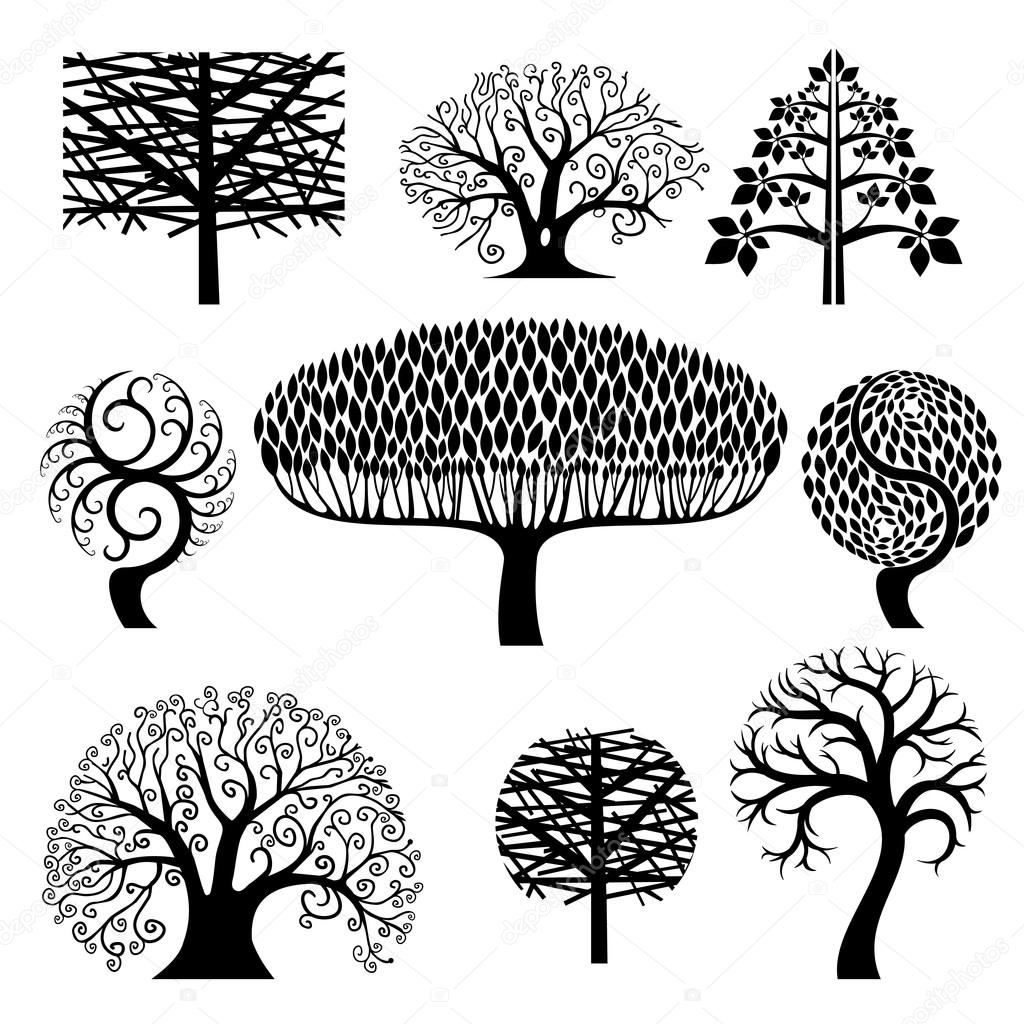 Set silhouettes of trees.