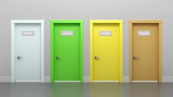 Négy ajtók, különböző színekben. — Stock Fotó