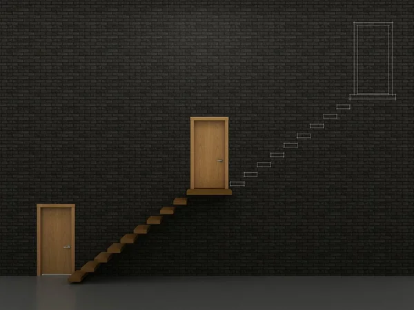 Trzech drzwi i schody 1 — Zdjęcie stockowe