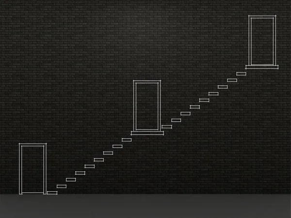 Drie deuren en trappen 2 — Stockfoto