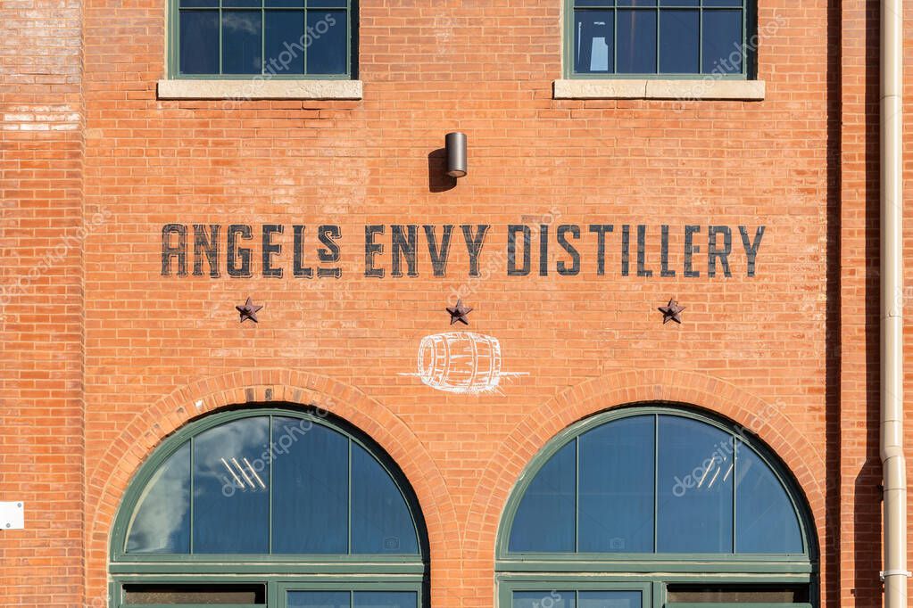 Louisville, KY, USA - October 21, 2025: Angel's Envy Distillery is located in downtown Louisville with bourbon tours and tastings. This distillery is the first to open on Main St. since prohibition.
