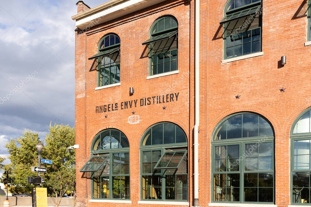 Louisville, KY, USA - October 21, 2025: Angel's Envy Distillery is located in downtown Louisville with bourbon tours and tastings. This distillery is the first to open on Main St. since prohibition.