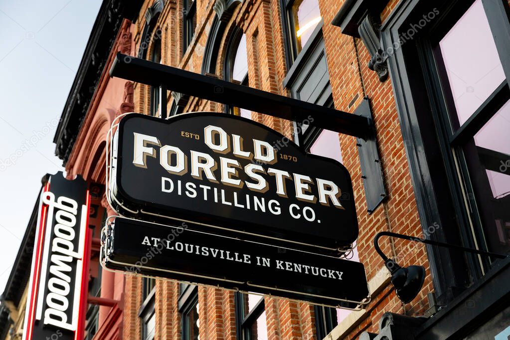 Louisville, KY, USA - October 21, 2025: Old Forester Distilling Co. is located in downtown Louisville and started in 187. It's America's first bottled bourbon that was sold in glass bottles.