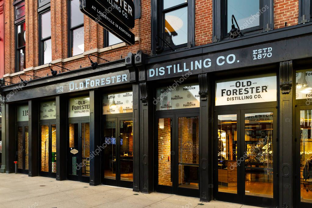 Louisville, KY, USA - October 21, 2025: Old Forester Distilling Co. is located in downtown Louisville and started in 187. It's America's first bottled bourbon that was sold in glass bottles.