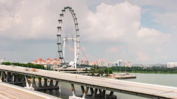 Dia ensolarado marina tráfego ponte famoso panfleto rio baía 4k tempo lapso singapore — Vídeo de Stock