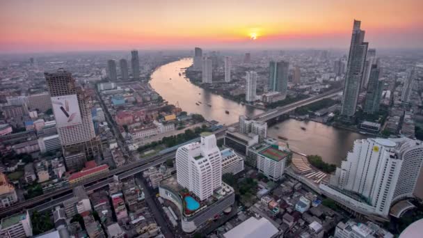 Bangkok stad bij zonsondergang — Stockvideo