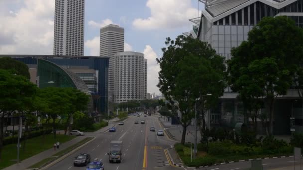 Raffles ave suntec city mall marina square traffic bridge panorama singapore — Stock Video