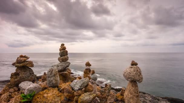 Panorama de mar de Phuket puesta de sol punto Bahía monumento 4 tiempo k caer Tailandia — Vídeo de stock