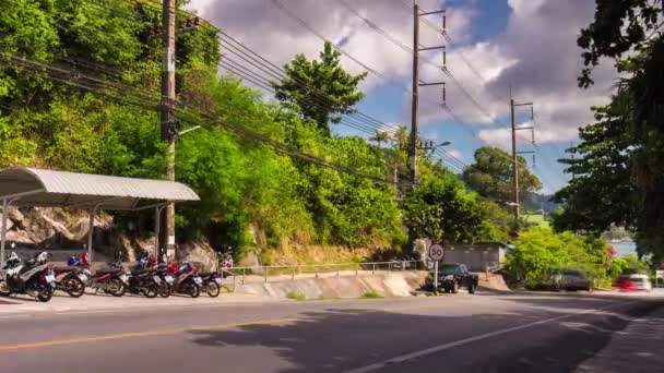 Sommer patong Strand Verkehr Straße panorama 4k Zeitraffer phuket Insel Thailand — Stockvideo