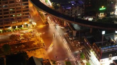 gece trafik silom kavşak metro hattı çatı üstten görünüm 4 k zaman sukut Tayland