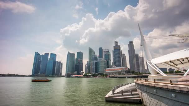 Güneşli gökyüzü esplanade tiyatrolar defne şehir Panoraması 4 k zaman sukut Singapur — Stok video