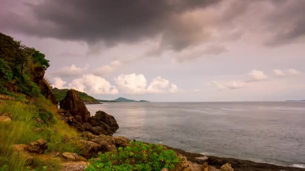 Phuket phromthep cape view point coastline bay panorama 4k time lapse thailand — Stock Video