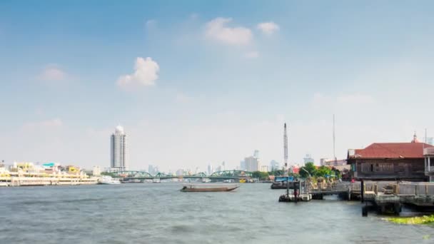 Sol día bangjalá chao phraya río bahía ciudad panorama 4k tiempo lapso tailandia — Vídeo de stock