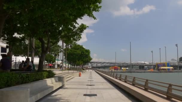 Beroemde marina vierkant baai wandelen panorama singapore — Stockvideo