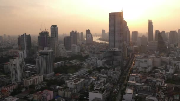 Bangkok sunset river cityscape roof top traffic streets 4k time lapse thailand — Stock Video