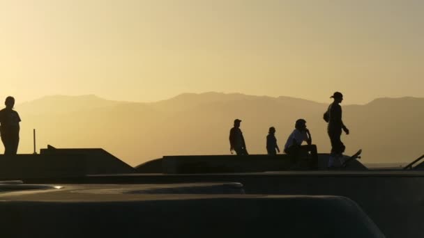 Berömda skateboardpark vid solnedgången — Stockvideo