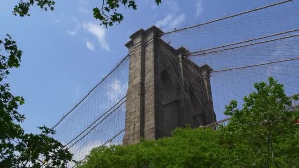Vista soleada del día en el puente de Brooklyn — Vídeo de stock