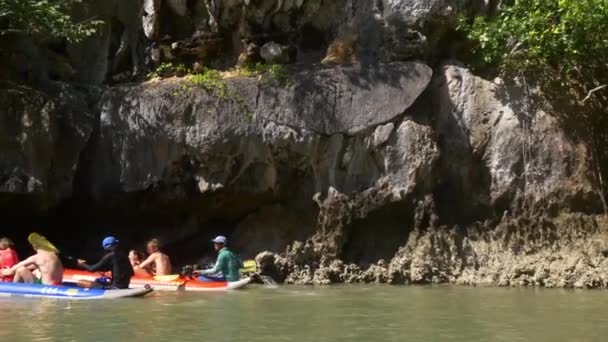 Boat tourist excursion to islands cave — Stock Video