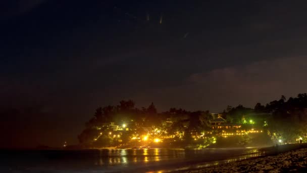 Phuket island night illumination beach hotel hill panorama 4k time lapse thailand — Stock Video