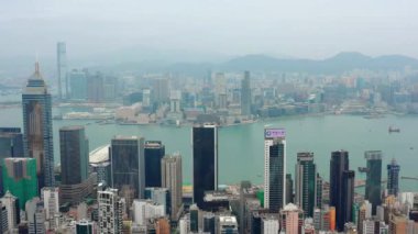 Victoria limanının gündüz manzaralı panoraması, 4k, Hong Kong