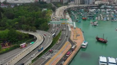 Hong Kong 'un gündüz hava manzarası, 4K 