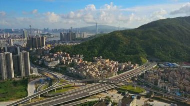 Zhuhai şehir meydanının hava manzaralı trafik yolu kavşağı, 4k   