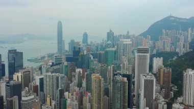 Aerial panorama of Hong Kong downtown at day time, 4k 