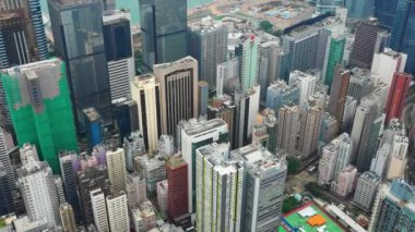 Aerial panorama of Hong Kong downtown at day time, 4k 