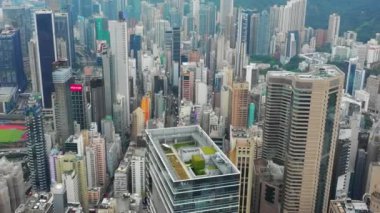 Aerial panorama of Hong Kong downtown at day time, 4k 