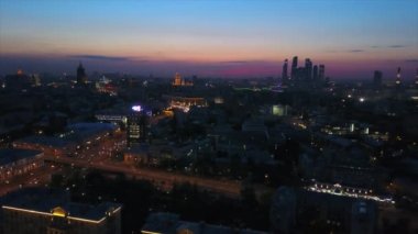 Gece Aydınlatma Moskova Şehri Gorky Park Nehir Koyu Havacılık Panoramik 4k Rusya