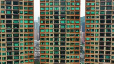 Day time cityscape with famous living complex, Hong Kong, 4k 
