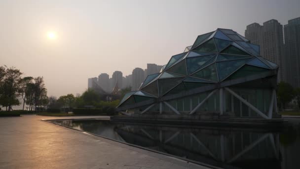 Apus Soare Changsha Oraș Celebru Parc Riverside Arhitectură Modernă Obiect — Videoclip de stoc
