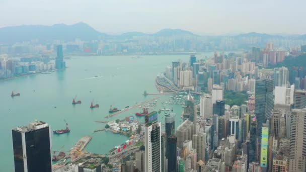 Luchtfoto Panorama Van Victoria Haven Met Stadsgezicht Dag Tijd Hong — Stockvideo
